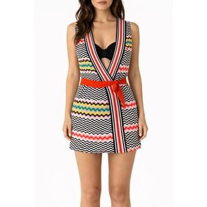 Missoni Mare Zigzag Knit Wrap Coverup Belted Sleeveless Dress 40 Beach Chevron